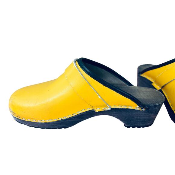 Jena – Yellow Leather Wooden Swedish Clogs Size 39 US 8-8.5 - Picture 3 of 8